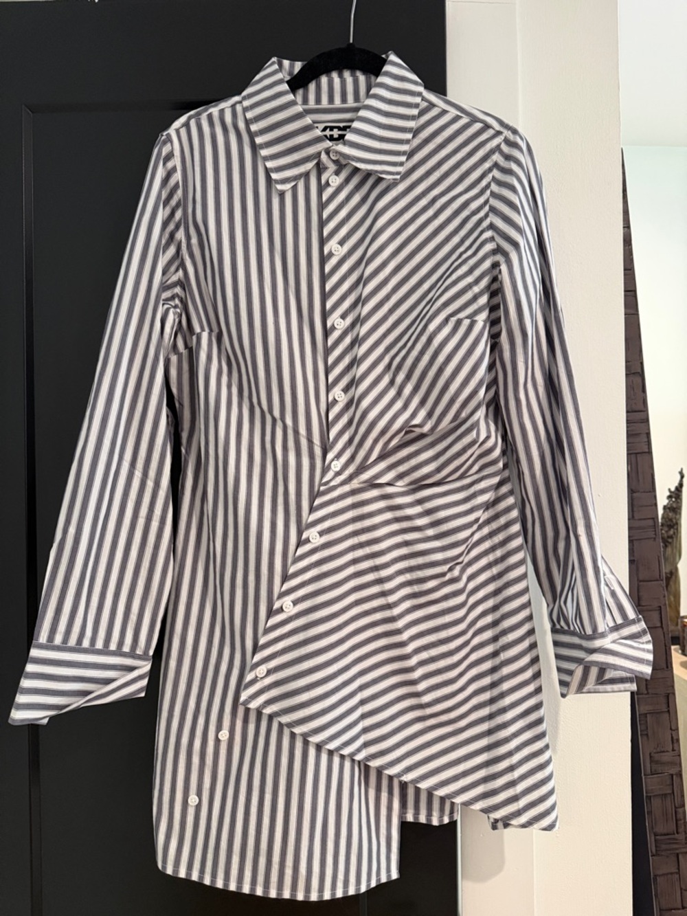 Striped Asymmetric Mini Dress - Gray/White